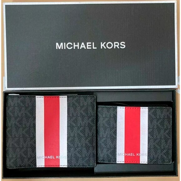 S Michael Kors Billfold Wallet Box Set Black Flame Red Logo 36H1LGFF1B - Picture 2 of 12